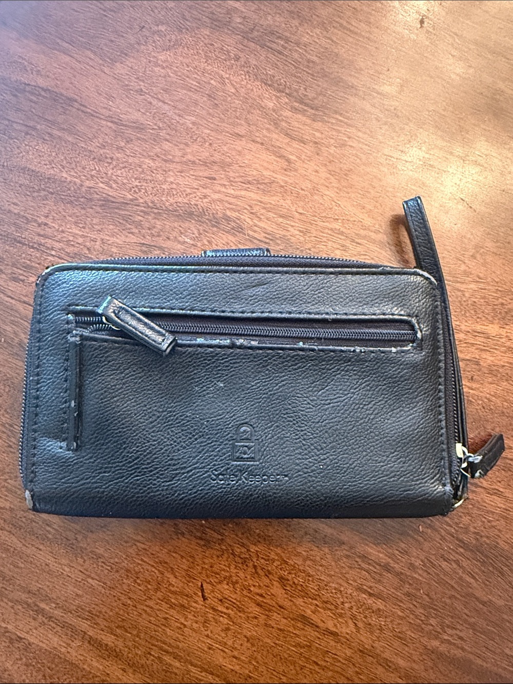 Safe Keeper Black Leather Zip Wallet with Front Pocket
